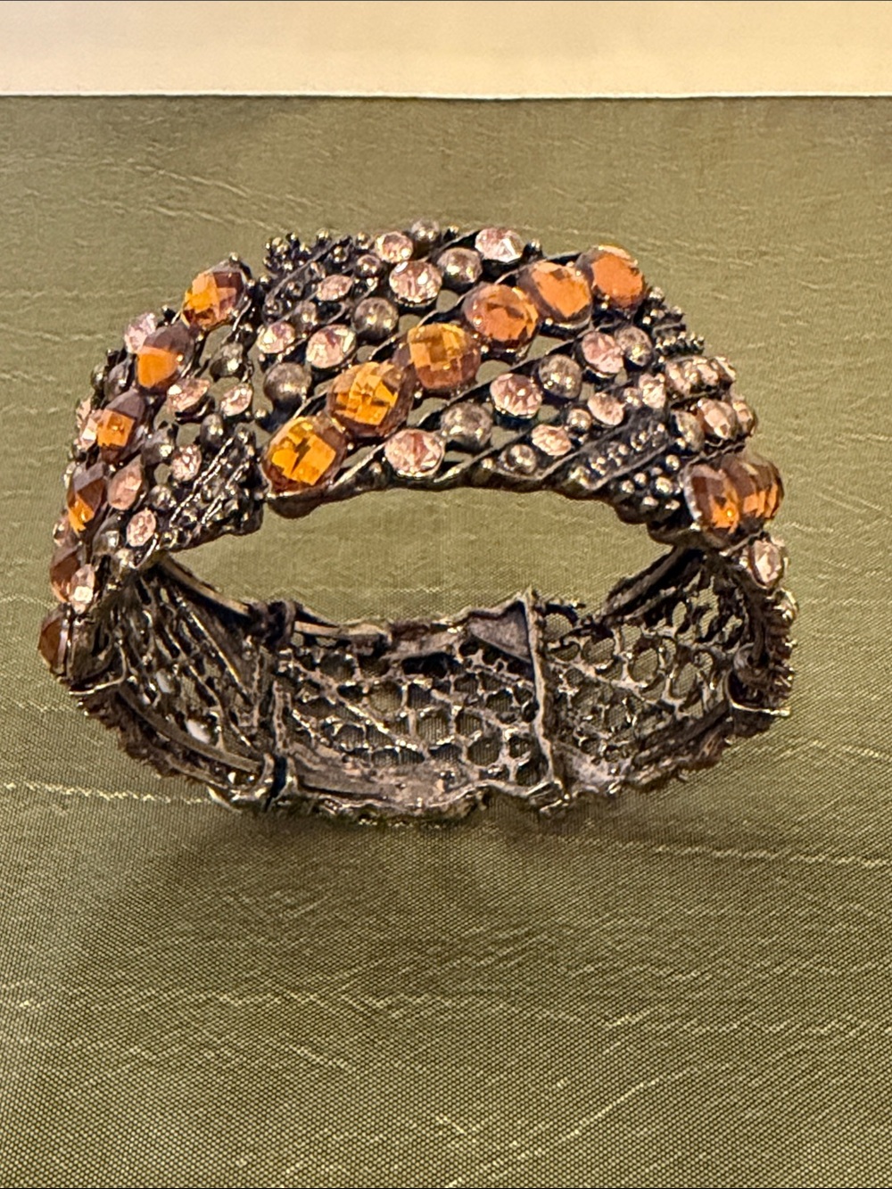 Crystal Pave Amber and Light Peach Bracelet